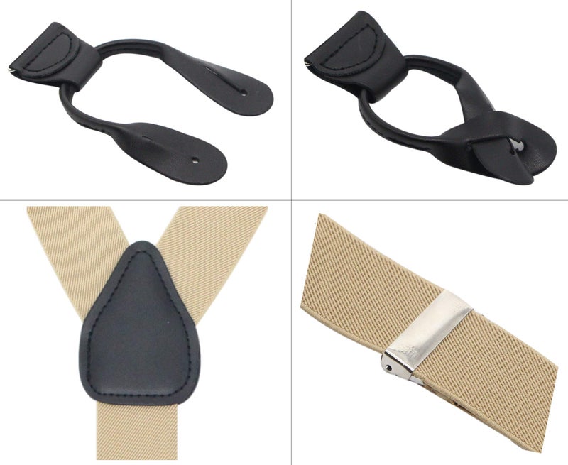 Timiot Y Back Button 1.4" Suspenders for Men with Stylish Leather Button Ends Durable Long Lasting Stretch Ultimate Fashion (Champagne) - Image 3